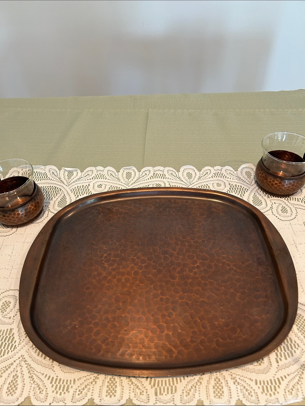 MCM Hammered Copper Glass Tea Cup Set - 6pc Swiss made Stockli Netstal Rare - Picture 6 of 8
